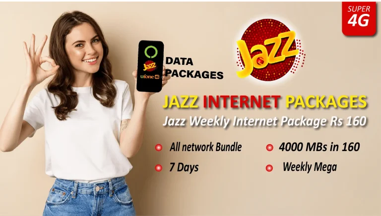Weekly Mega Internet Bundle 4000 MBs Jazz Weekly Internet Package Rs 160